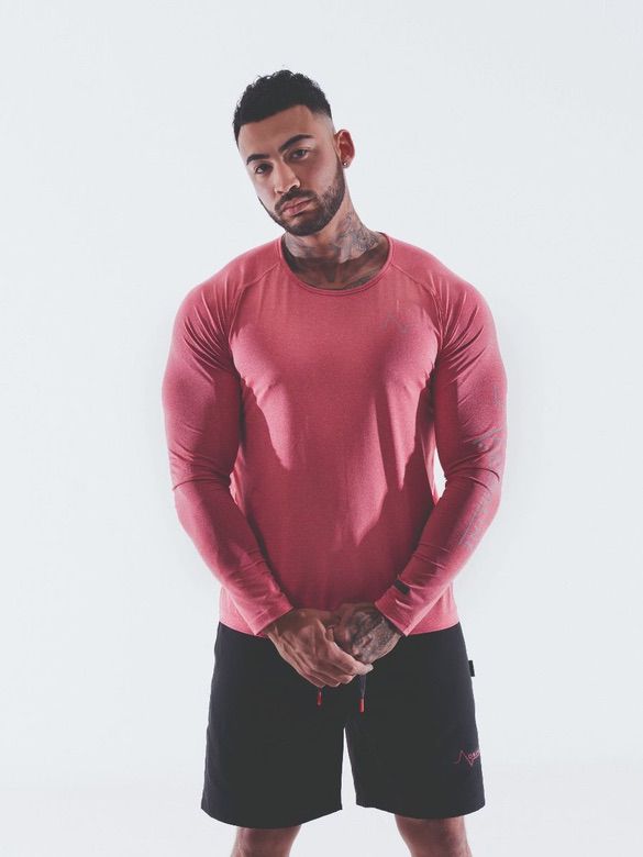 Red Marl Long Sleeve Fitted T-Shirt